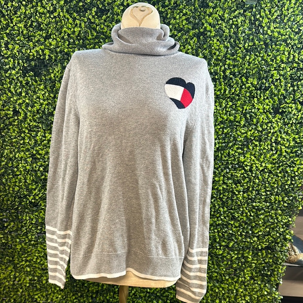 Tommy Hilfiger Gray Cowl Neck Turtleneck Sweater Large - Picture 1 of 16